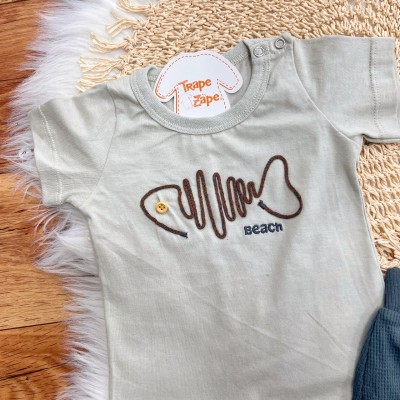Conj. Camiseta Peixe Beach e Bermuda - Cinza e Chumbo